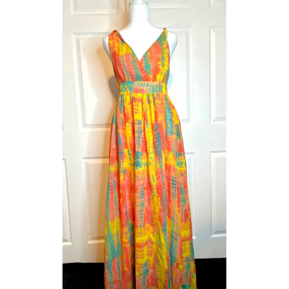 Dimri Sleeveless Tie Dye Maxi Dress Small V-Back Side Zip Boho Beach Vacation